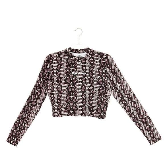 Dickies Camden Long Sleeve Crop Top Size Medium Pink Brown Snake Print New NWT - Picture 2 of 11